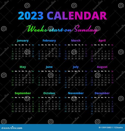 Un Calendario Semplice Da 2023 Anni, Settimane Comincia La Domenica Illustrazione Vettoriale ...