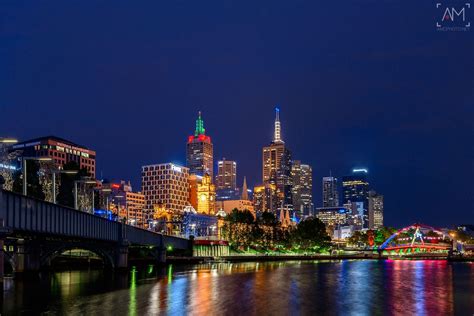 Melbourne city skyscrapers at night - Melbourne city illuminated ...