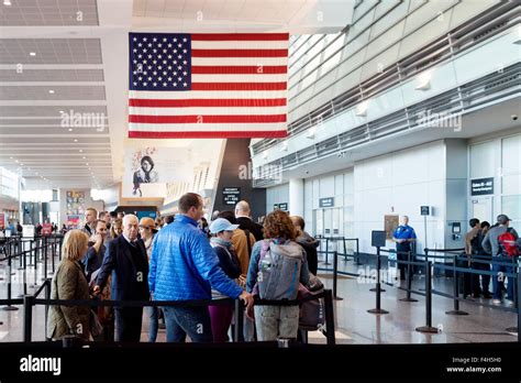 Boston Logan Airport; Passengers going through security to departures, Terminal A, Logan ...