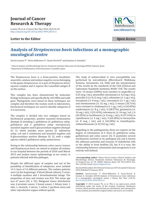 (PDF) Cancer and Streptococcus bovis