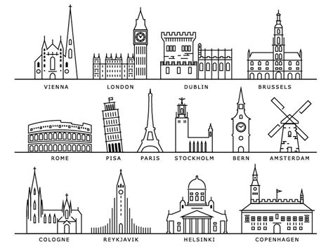 European Cities Landmarks | City icon, City drawing, Building illustration