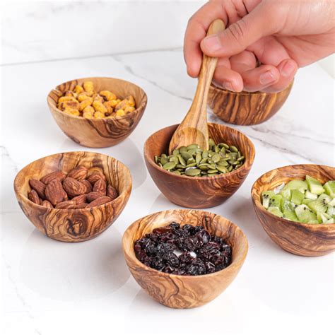 Set of 6 Small Olive Wood Bowls Handmade - Artisraw