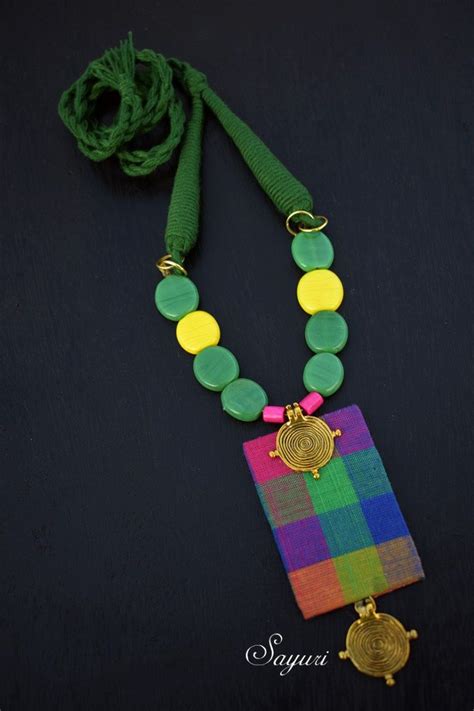 Checkered fabric necklaces for sale - Sayuri | Handmade fashion jewelry ...