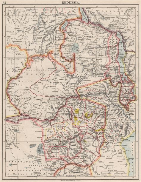 RHODESIA. Goldfields (yellow). Zambesia. Zambia Malawi Zimbabwe 1900 map