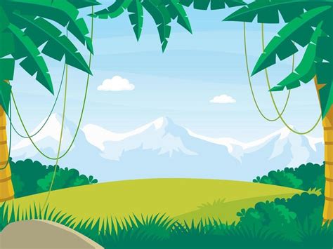 Cartoon Jungle Landscape On Snowy Mountains Background in 2021 | Vector art, Snowy mountains ...