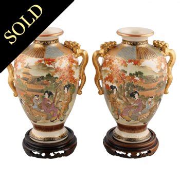 Pair of Satsuma Pottery Vases | Japanese Vases | Antique Satsuma Vases