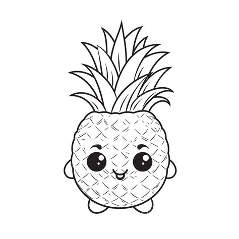 Kawaii Pineapple Cartoon Coloring Page Outline Sketch Drawing Vector ...