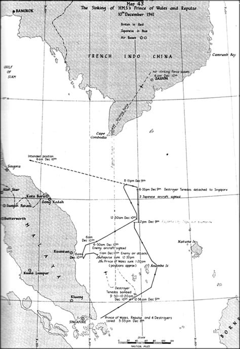 Pacific Wrecks - Map of Force Z sortie and sinking of HMS Repulse and HMS Prince of Wales