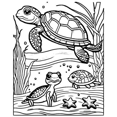 Marine Life Coloring Page with Turtles and Frogs · Creative Fabrica