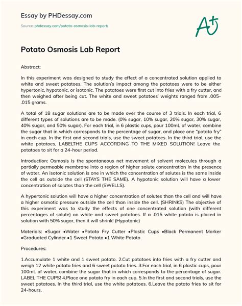 Potato Osmosis Lab Report Example (500 Words) - PHDessay.com