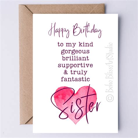 DIGITAL CARD Happy Birthday Sister Printable Card Sister Affirmations ...