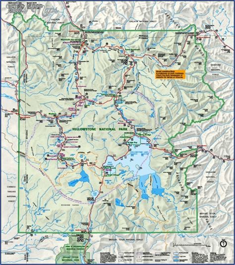 Yellowstone Hiking Map - ToursMaps.com