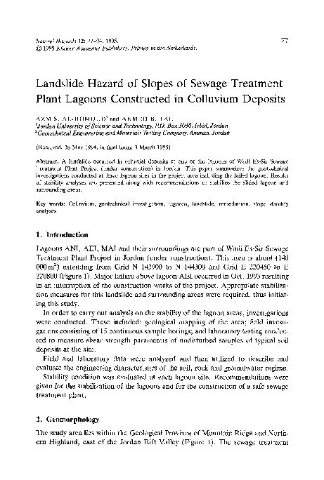 (PDF) Landslide hazard of slopes of sewage treatment plant lagoons constructed in colluvium ...