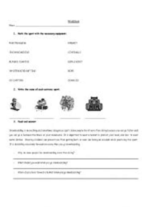 Sports equipment worksheets