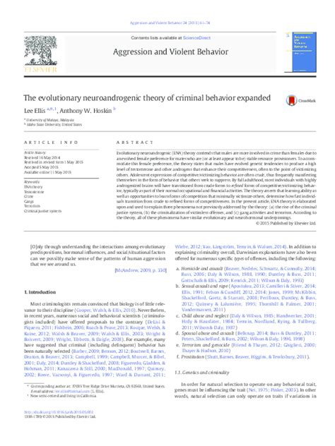 (PDF) The evolutionary neuroandrogenic theory of criminal behavior expanded | Lee Ellis and ...