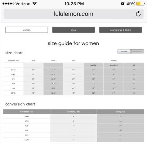 Lululemon Align Size Chart