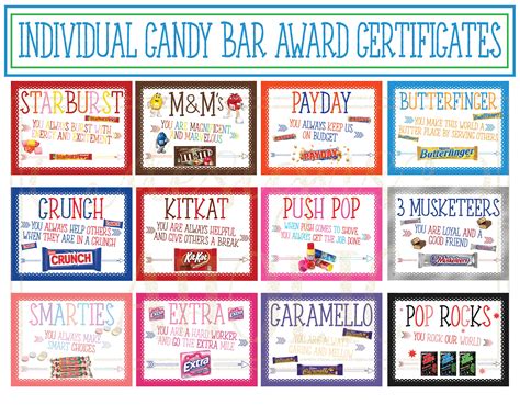 25 Individual Candy Bar Awards Candy Bar Award Certificates | Etsy