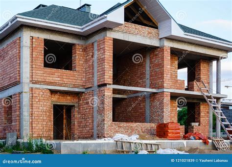 Unfinished Brick House, Still Under Construction Stock Image - Image of ...