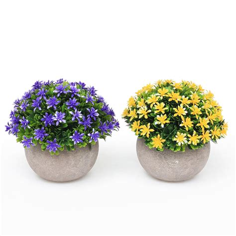 2 Packs Small Artificial Plants in Pot Mini Faked Potted Plants ...