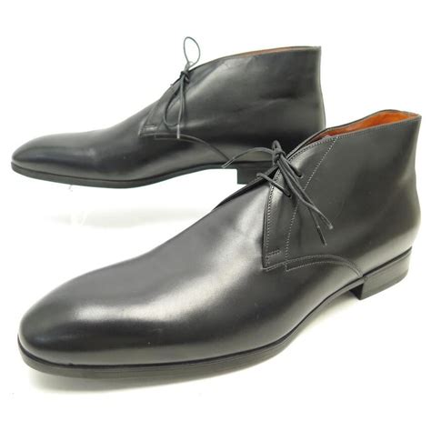 SANTONI SHOES 11163 CHUKKA ANKLE BOOTS 10 It 45 FR BLACK LEATHER LOW ...