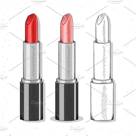 Lipstick . Cosmetics Graphics Set realistic sketch lipsticks. Women's ...