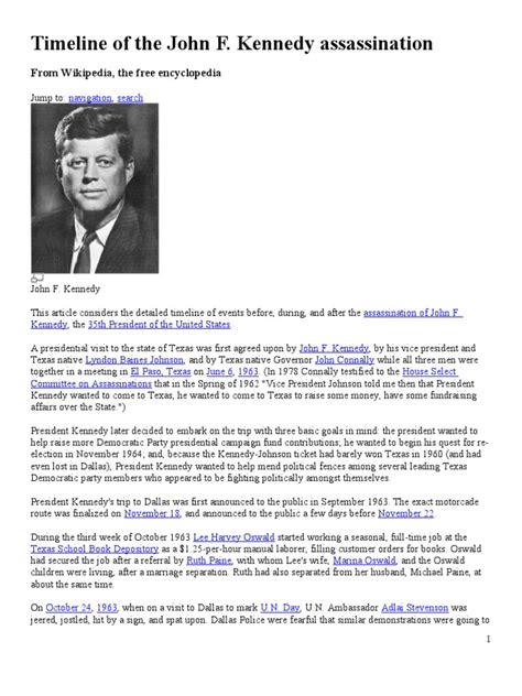 The JFK Assassination Timeline | PDF | Assassination Of John F. Kennedy ...