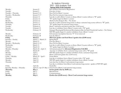 Academic Calendar - St. Andrews University