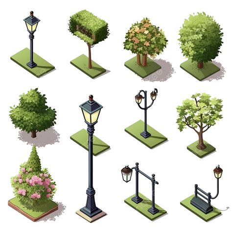 Isometric Garden Lamp Universal Scenery Collection Set, Isometric ...