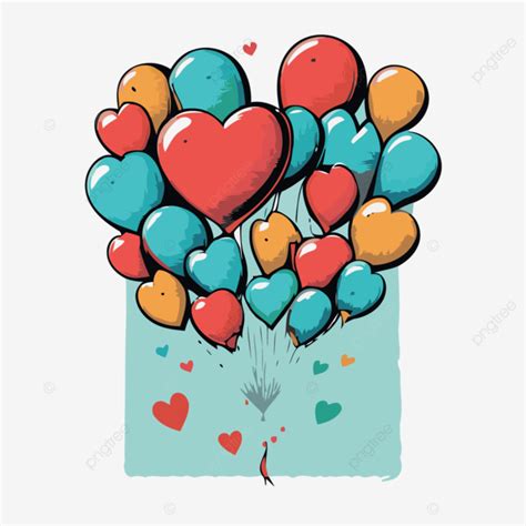 Heart Balloons Vector, Sticker Clipart Heart Shaped Balloon Is Floating In The Sky With Lots Of ...