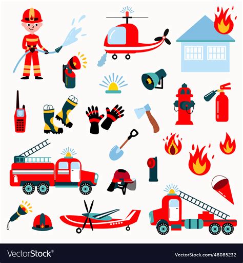 Fire rescue set Royalty Free Vector Image - VectorStock