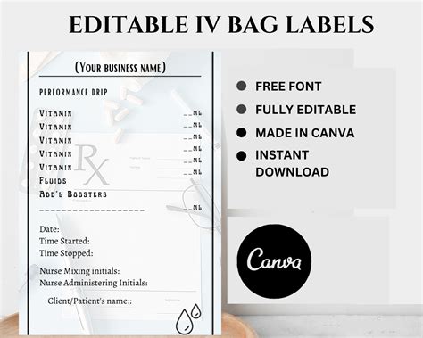 Editable IV Bag Labels, Printable IV Bag Labels, PDF, Iv Hydration ...