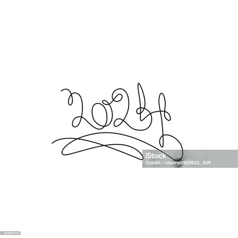 Calligraphy 2024 Year Sign Lettering Single Line On White Background Vector Line Art Stock ...