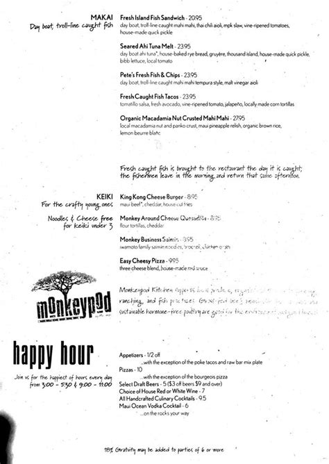 Monkeypod Kitchen Kaanapali Menu - Maui Hawaii