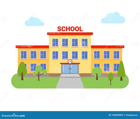 School University Building Vector Elementary High Cartoon Campus Flat ...