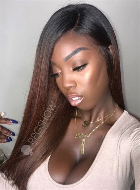 Long Straight Chocolate Brown Ombre Virgin Human Hair Lace Wigs - jmarie001