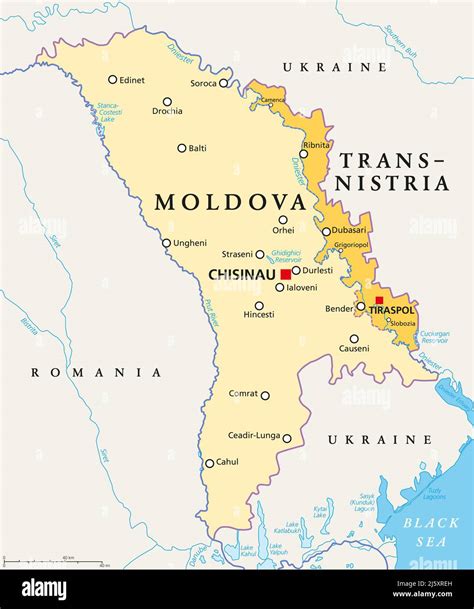 Moldawien und Transnistrien, politische Landkarte. Republik Moldau, mit ...