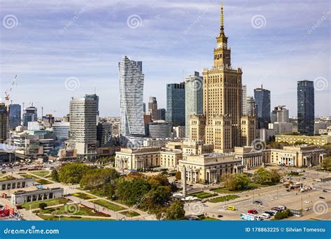 Warsaw City Center in Poland with Palace of Culture and Science ...