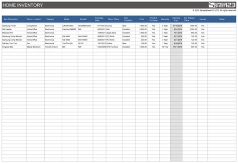 Home Inventory Checklist Excel ~ Excel Templates