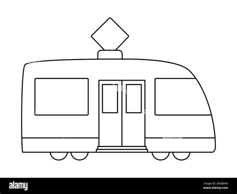 Vector black and white tram. Funny line tramway for kids. Cute vehicle ...