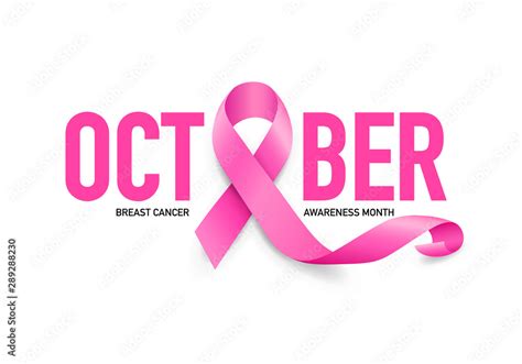 October lettering design with pink ribbon. Breast Cancer Awareness Month Campaign. For poster ...