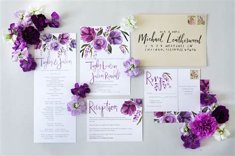 Vibrant Purple Floral Watercolor Wedding Invitations