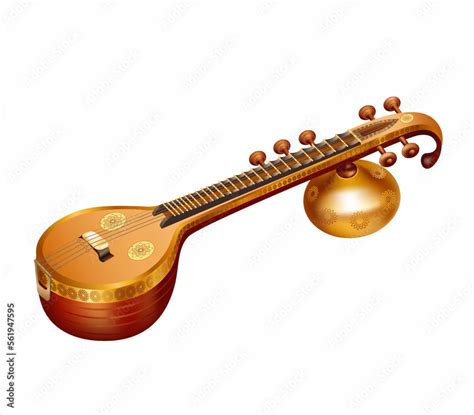 Ancient Indian music instrument veena isolated on white. Attribute of ...