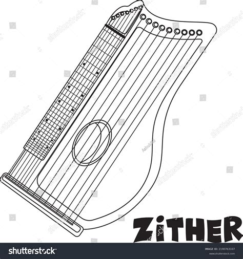 Zither Music Instrument Line Art Coloring Stock Vector (Royalty Free ...