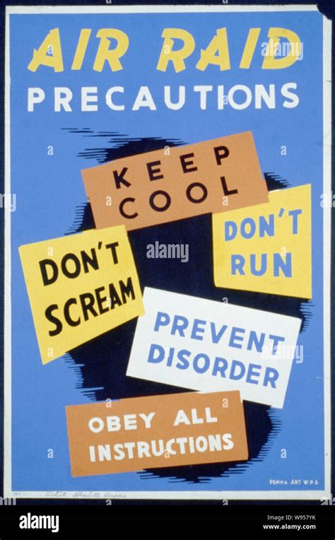 Air raid precautions Abstract: Poster offering instructions for proper procedures during air ...