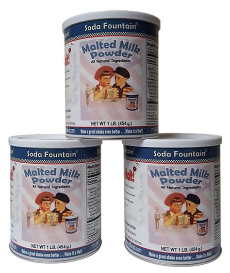 3 Pack of Soda Fountain Malted Milk Powder 1 Lb. Canisters