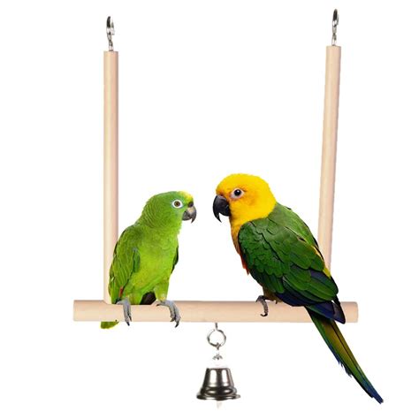 Misterolina Budgie Pet Toys Wooden Bird Swing Cockatiels Parrot Stand Perch Climbing Chew Cage ...