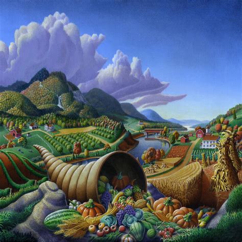 Horn Of Plenty Farm Landscape - Bountiful Harvest - Square Format Painting by Walt Curlee