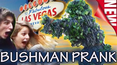 World Famous BUSHMAN PRANK | Las Vegas Bush man | Ghillie Suit Scare ...