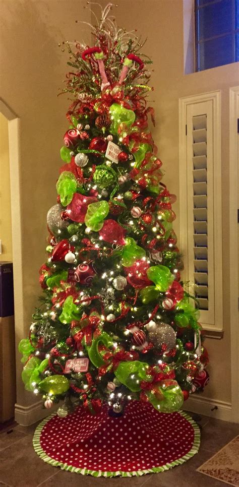 Red and Green Whimsical Christmas tree | Whimsical christmas trees, Green christmas tree ...