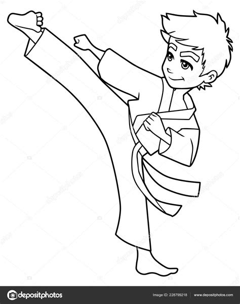 Karate Kick Boy Line Art Stock Illustration by ©Malchev #228799218